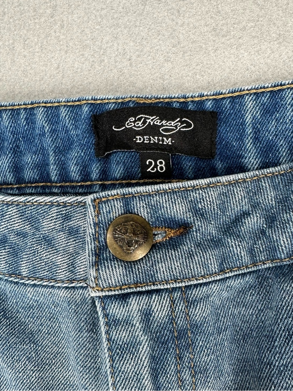 Ed Hardy. "Born Free" swallow graphic denim cut-off shorts - Picture 3 of 8